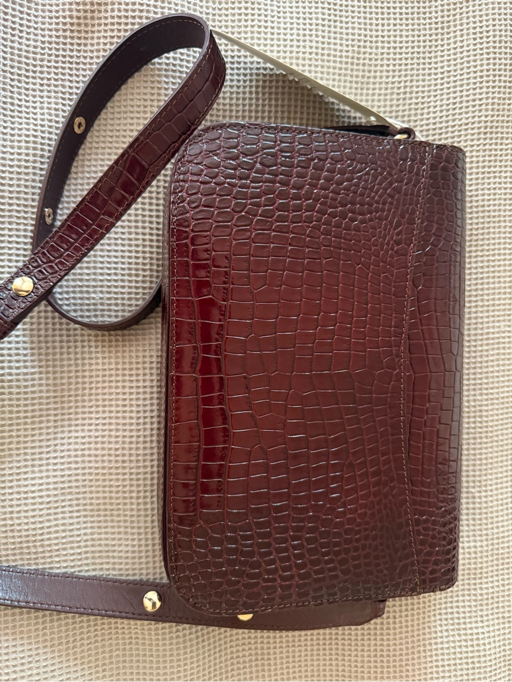 Sezane Milo Classic Bag in Chocolate Crocodile Print - Picture 5 of 16